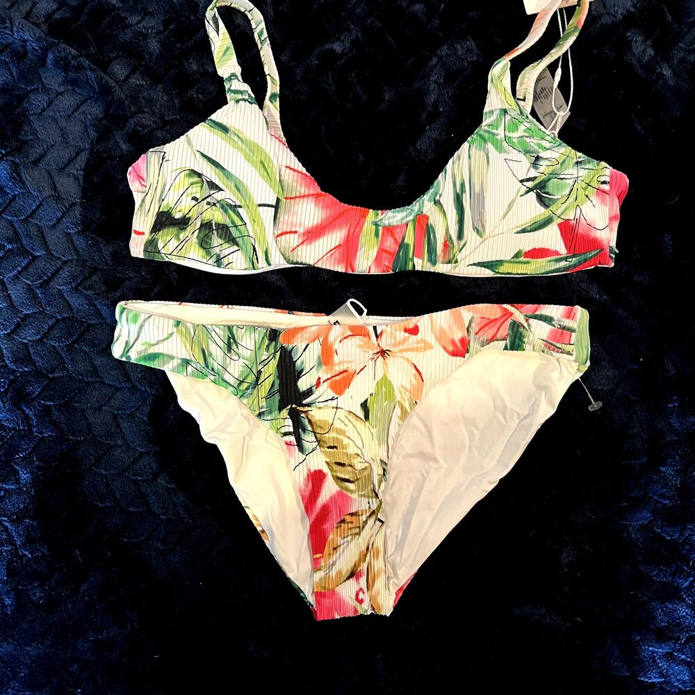 Tinibikini Garden Floral Pink Green Two Piece Bikini Womens Small